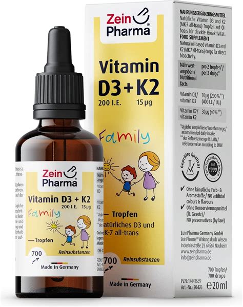 Vitamin D3 200 IU K2 15 µg obiteljske kapi 20 ml ZeinPharma