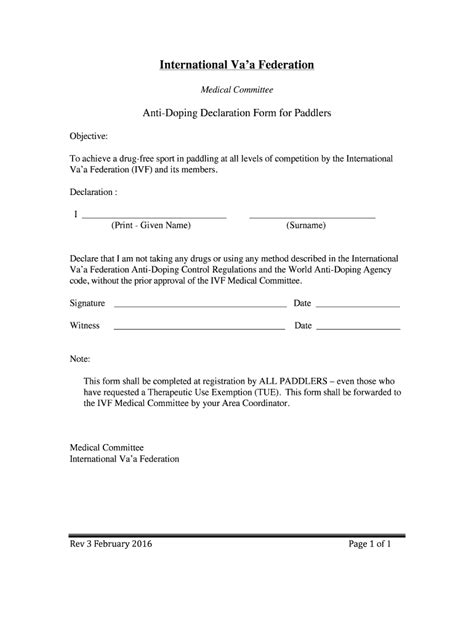 Fillable Online IVF Anti Doping Declaration Form Fax Email Print