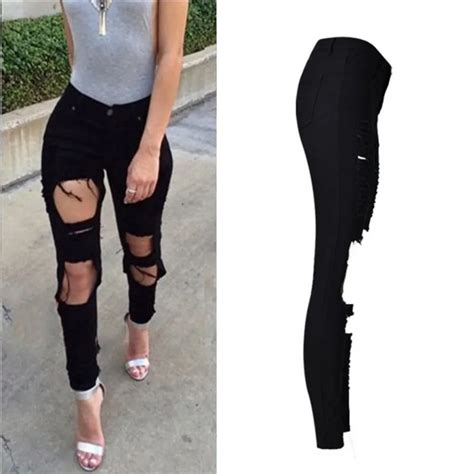 Sexy Hot Jeans Women Ripped Hole Tassel Jeans Female High Waist Denim