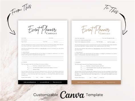 Event Planner Contract Template Edit In Canva Event Planner Etsy