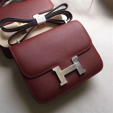 Hermes Epsom Calfskin Leather Constance Bag 19cm In Hermes Red