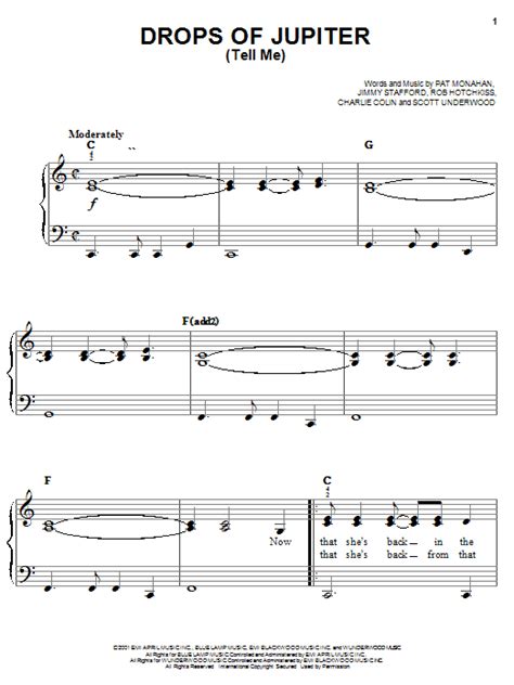 Drops Of Jupiter Tell Me By Train Sheet Music For Easy Piano At Sheet Music Direct