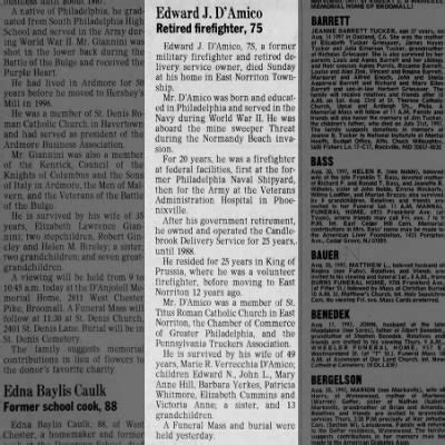 Obituary For Edward J D Amico Aged Newspapers