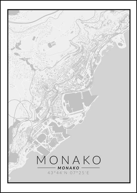 Galeria Plakatu Plakat Monako Mapa Czarno Biała 40x60 cm Galeria