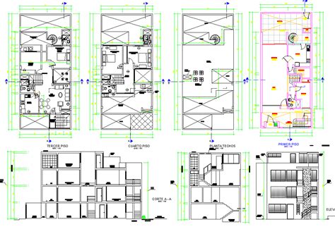 4 Story House Plan dwg file - Cadbull