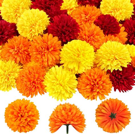 Amazon.com: 100 Pcs Artificial Marigold Flowers with Stems 3.5 Inch Day ...