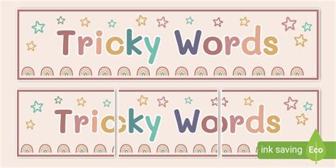 Muted Rainbow Tricky Words Banner Profesor Hizo Twinkl