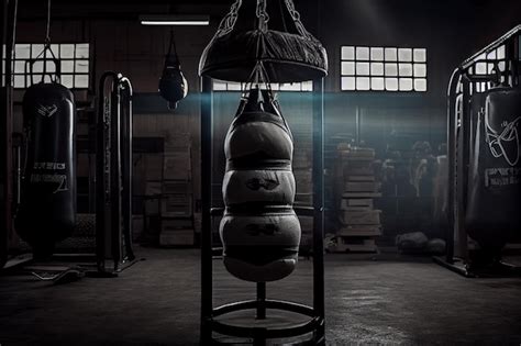 Saco De Boxeo En Un Gimnasio Rodeado De Equipos De Levantamiento De