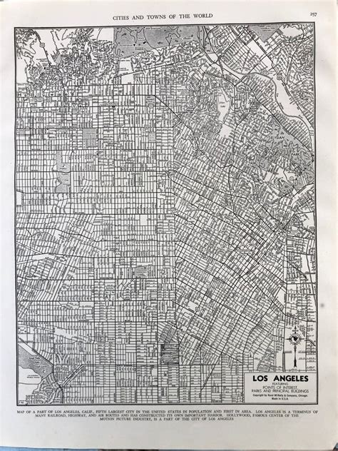 Antique Map Of Los Angeles La City Map 1937 Historical Etsy Canada