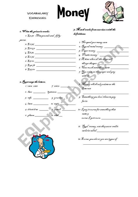 Money Vocabulary Exercises Esl Worksheet By Carlaalves Worksheets