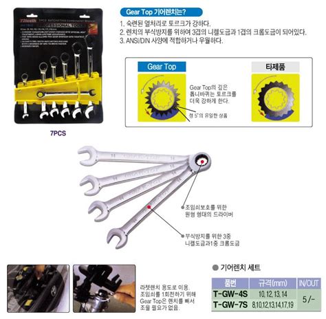 GEAR TOP T GW 7S 기어라쳇렌치세트 수공 전설배관 공구 PCB 화학품