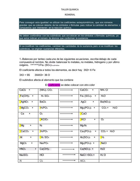 Guia Reacciones Quimicas Y Balanceo Por Tanteo Pdf