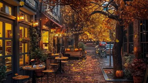 Smooth Jazz Music At Outdoor Coffee Shop Ambience Autumn Jazz Tunes