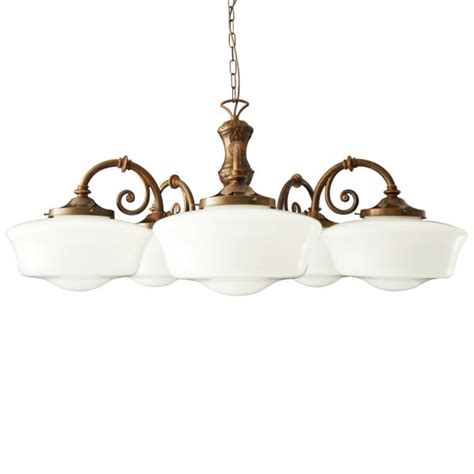 Clones Five-Arm 1920's Schoolhouse Chandelier | Quality Designer Lighting