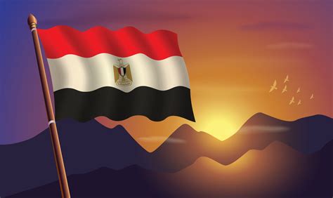 Egypt Flag With Mountains And Sunset In The Background 20848623 Vector