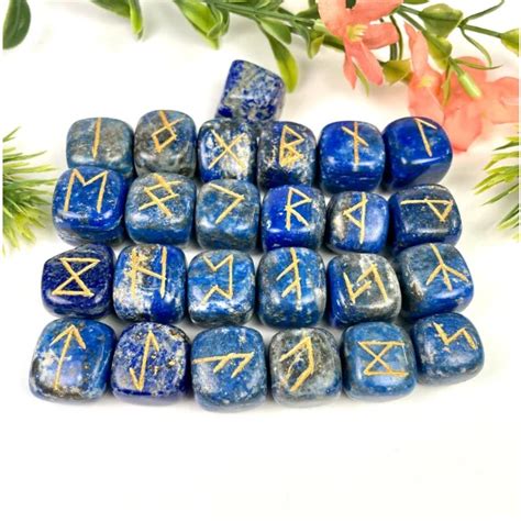 Lapis Lazuli Rune Sets Healing Crystals 25 Pieces Engraved Tumbled Rune