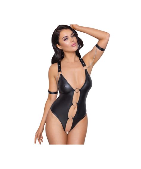 Cottelli Lingerie Bondage Black Matte Look Crotchless Bodysuit