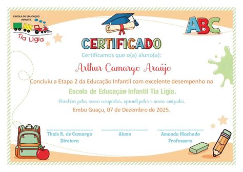 Diploma Educação Infantil Para Editar - Diploma e Certificado para Educação Infantil – Personalizado - Dani ...
