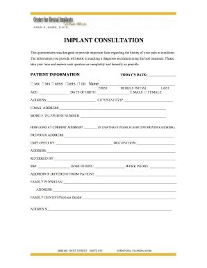 Fillable Online Patient Evaluation Form For Dental Implants EDITED Ssd