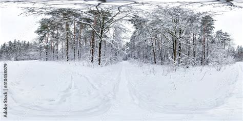 Winter Full Spherical Hdri Panorama 360 Degrees Angle View On Path In