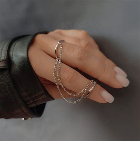 Silver Chain Ring Set Silver Ring Set Multi Finger Ring Etsy