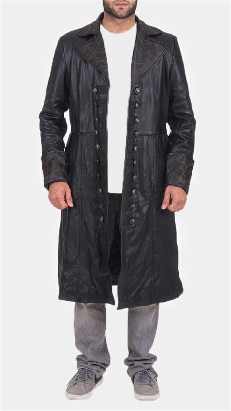 Mens Pirate Black Leather Coat Free Shipping Worldwide Leather