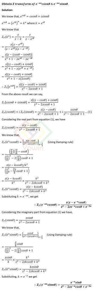 Obtain Z Transform Of E An Cos N Theta E An Sin N Theta Yawin