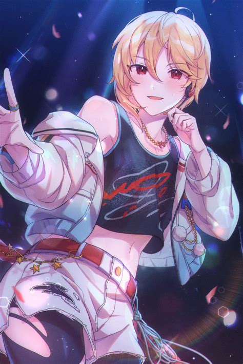 Safebooru 1boy Belt Bishounen Black Tank Top Blonde Hair Commentary Ensemble Stars Hair