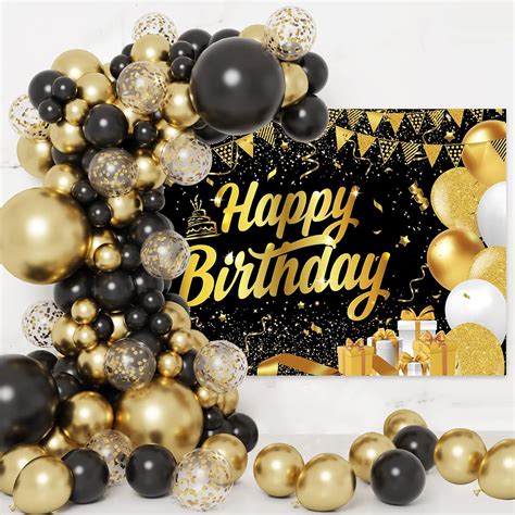 Amazon RUBFAC 133pcs Black And Gold Balloon Garland Kit And Happy