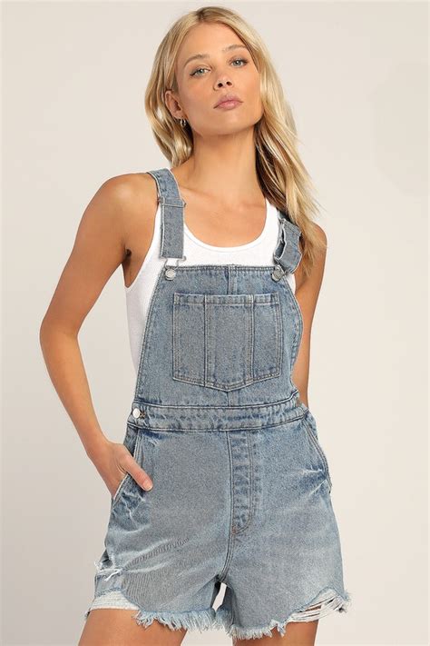 Rolla S Short Overalls Light Blue Overalls Raw Hem Overalls Lulus