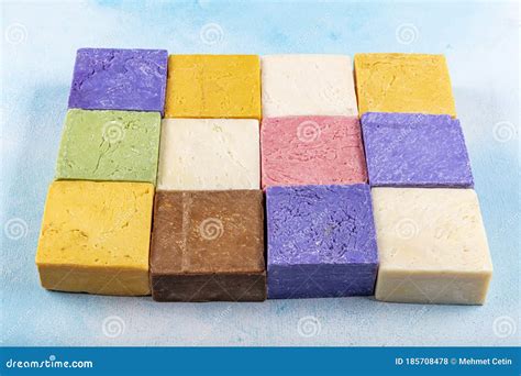 Assorted Colorful Natural Soaps Close Up Organic Handmade Soap Stock