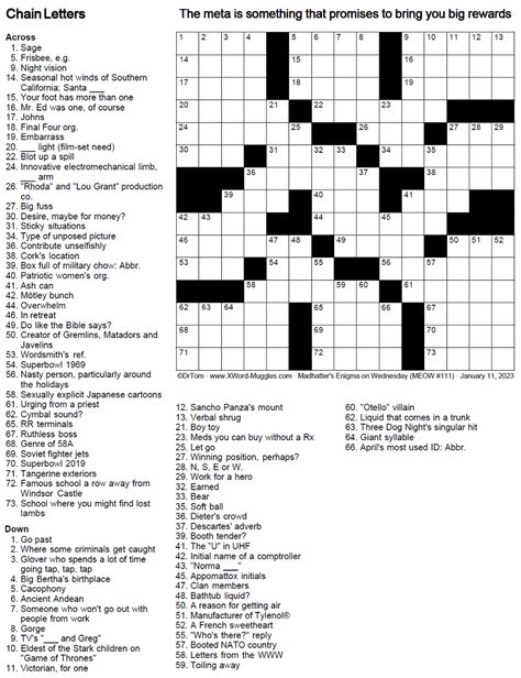 MEOW 111 Chain Letters XWord Muggles Forum