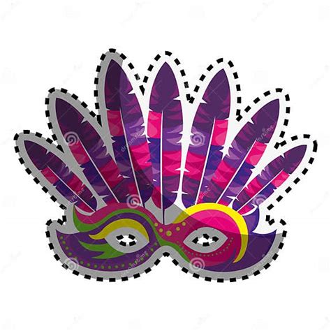 Sticker Colored Venetian Carnival Mask With Feathers Stock Vector