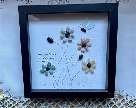 Sea Glass Pebble Art Pebble Art Flowers Gift For Her Etsy