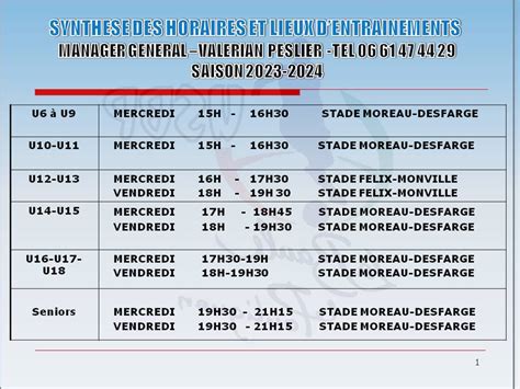 HORAIRE ENTRAINEMENT USBPFOOT