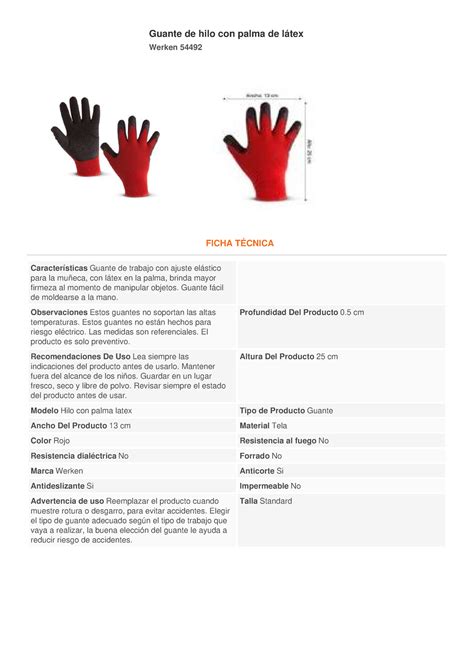 Guantes Guante De Hilo Con Palma De L Tex Werken Ficha T Cnica