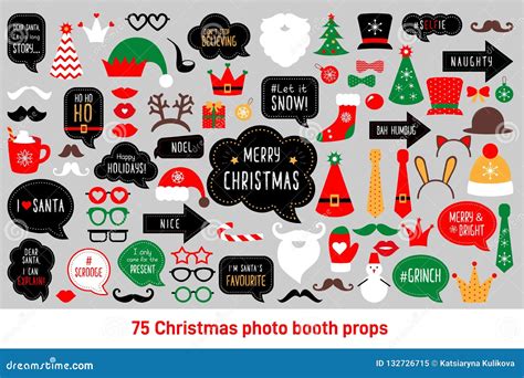 Christmas Photo Booth Props Vector Set Photobooth Stock Vector