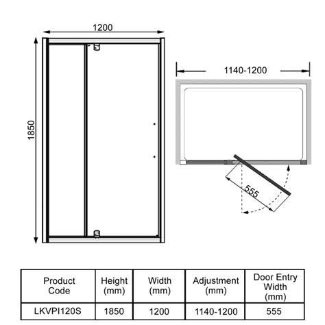 Lakes Classic Semi Frameless Pivot Shower Door 1200mm LKVPI120S