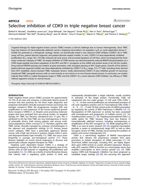 Pdf Selective Inhibition Of Cdk9 In Triple Negative Breast Cancer