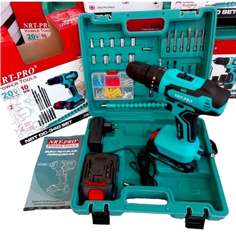 CORDLESS Drill NRT PRO DC 340 SET Mesin Bor BATERAI Impact 20V Bor