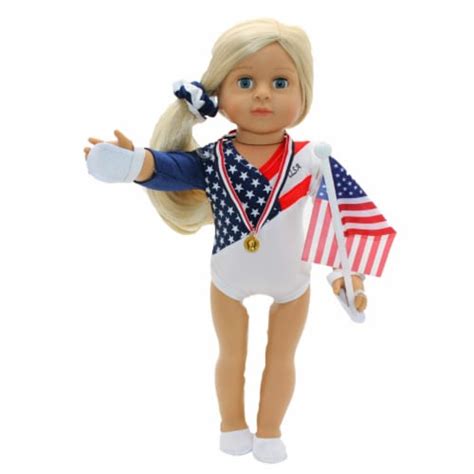 American Fashion World 18 Inch Doll Clothing 6 Piece Usa Gymnastics