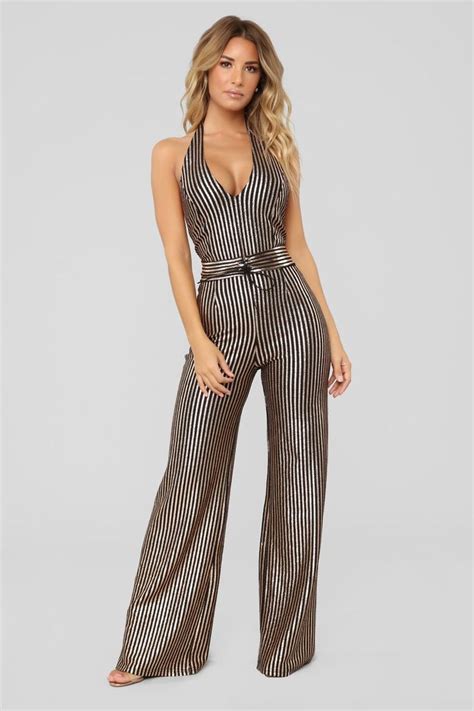 London Wide Leg Jumpsuit Black Gold Fashion Jumpsuit Striped Jumpsuit