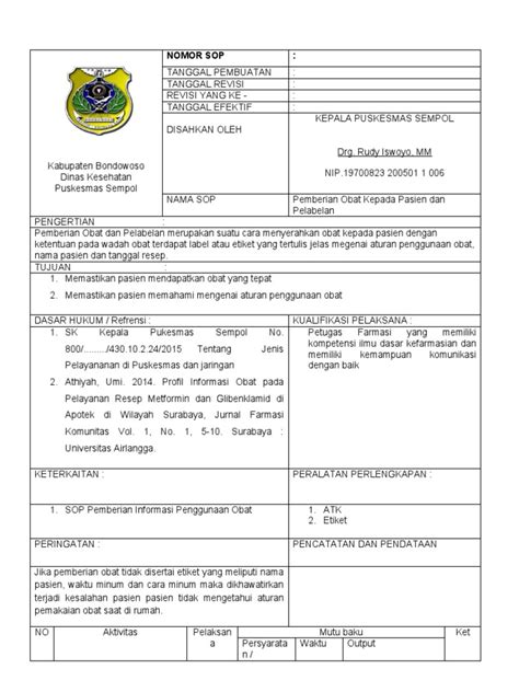 Sop Pemberian Obat Kepada Pasien Dan Pelabelan Pdf