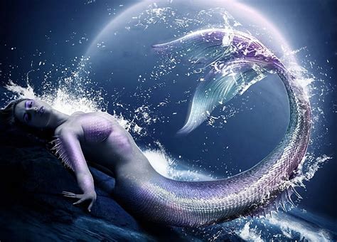 2560x1600px Free Download Hd Wallpaper Siren Illustration Mermaid Water Spray Moon