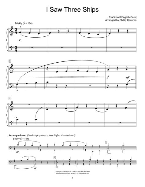 Traditional English Carol I Saw Three Ships Sheet Music PDF Notes