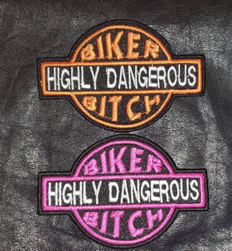 Biker Bitch Highly Dangerous Motorcycle Patch Embroidered Patch Fun Patches Biker Vest Patch