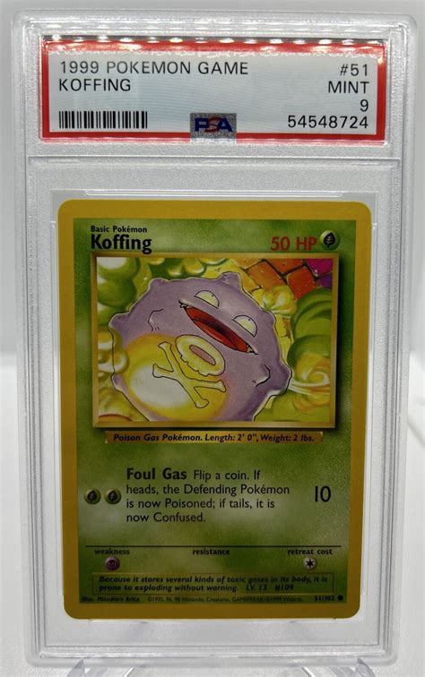 PSA 9 Koffing 51 102 Base Set Pokemon Card 1999 Common Non Holo