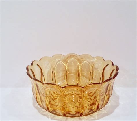 Vintage Amber Glass Bowl Amber Pressed Glass By Motownlostandfound