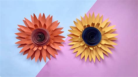 How To Make Easy Paper Sunflower Diy Paper Flower Craft Easy Flower Tutorial Youtube