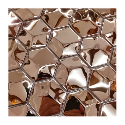 Wholesale Rose Gold Color 3d Mosaic Art Tile 304 Stainless Steel Sheet Hexagon Mosaic Tile Ktv